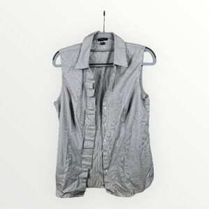 Ann Taylor Womens Collared Striped Shirt Top Sleeveless Sz 10